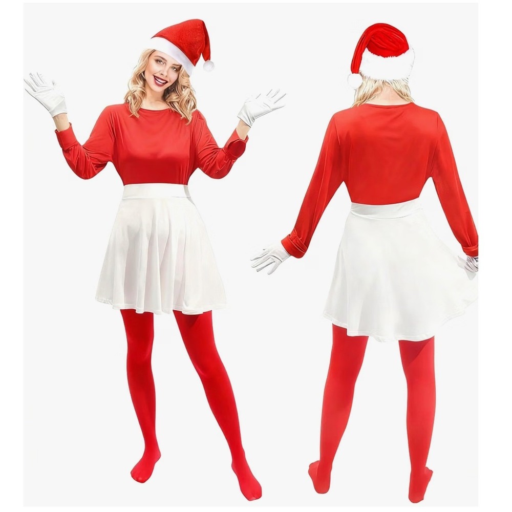 Maazusa Christmas Elf Costume Women Large Red White Deluxe 9pc Holiday Set